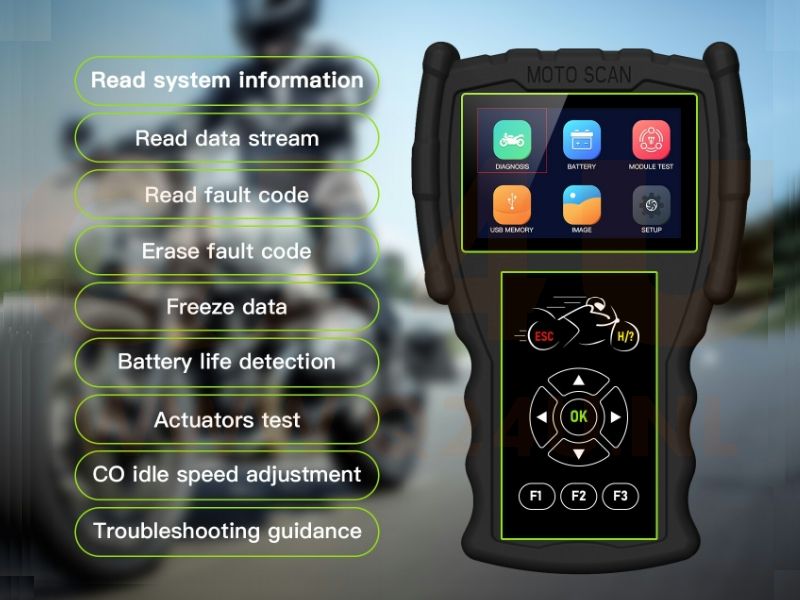 Jdiag M100 pro motorbike – scooter diagnose scanner met diverse verloopkabels